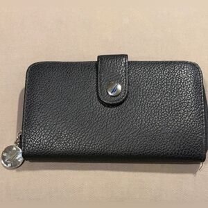 Nautica Wallet OS Zip Around RFID Blocking Black Faux Leather Wallet & Organizer